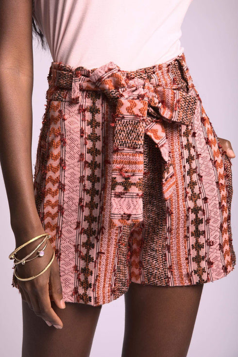 Mila Textured High-Waisted Shorts - Macedonia